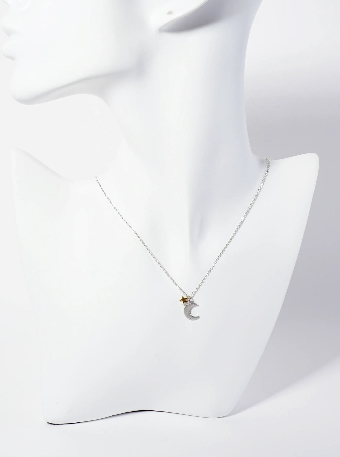 Celestial-theme 18K-Gold-Dipped Brass Brushed-Texture Dual-Tone Star-and-Moon Pendant Necklace
