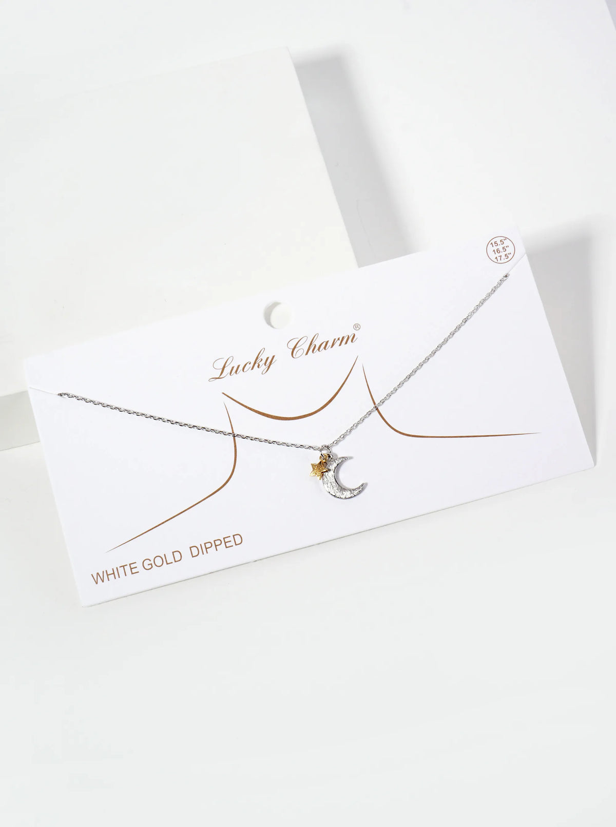 Celestial-theme 18K-Gold-Dipped Brass Brushed-Texture Dual-Tone Star-and-Moon Pendant Necklace