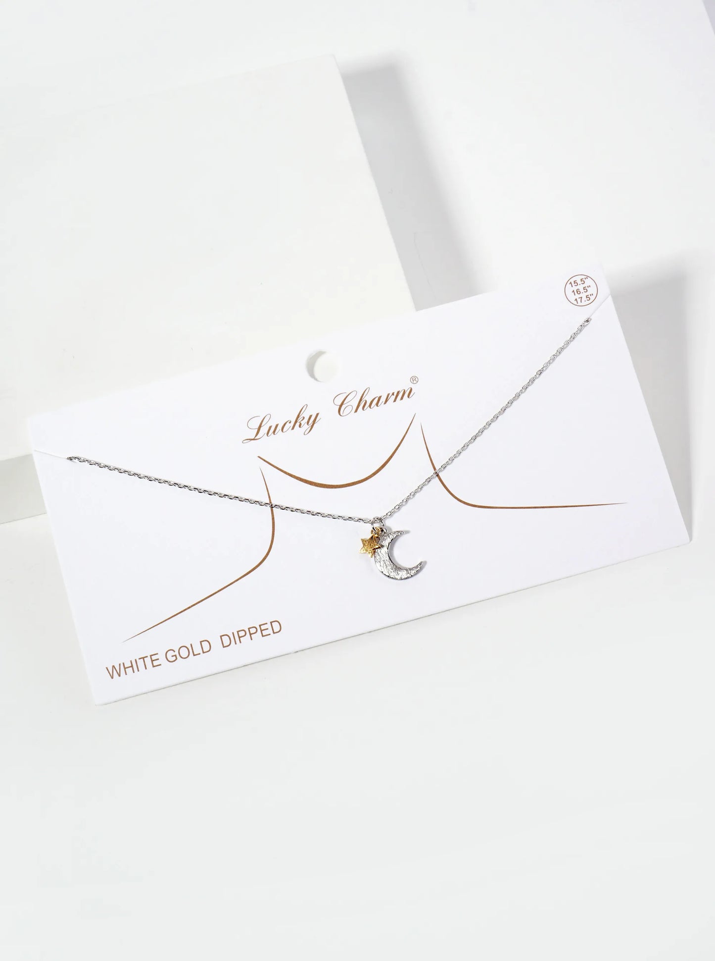 Celestial-theme 18K-Gold-Dipped Brass Brushed-Texture Dual-Tone Star-and-Moon Pendant Necklace