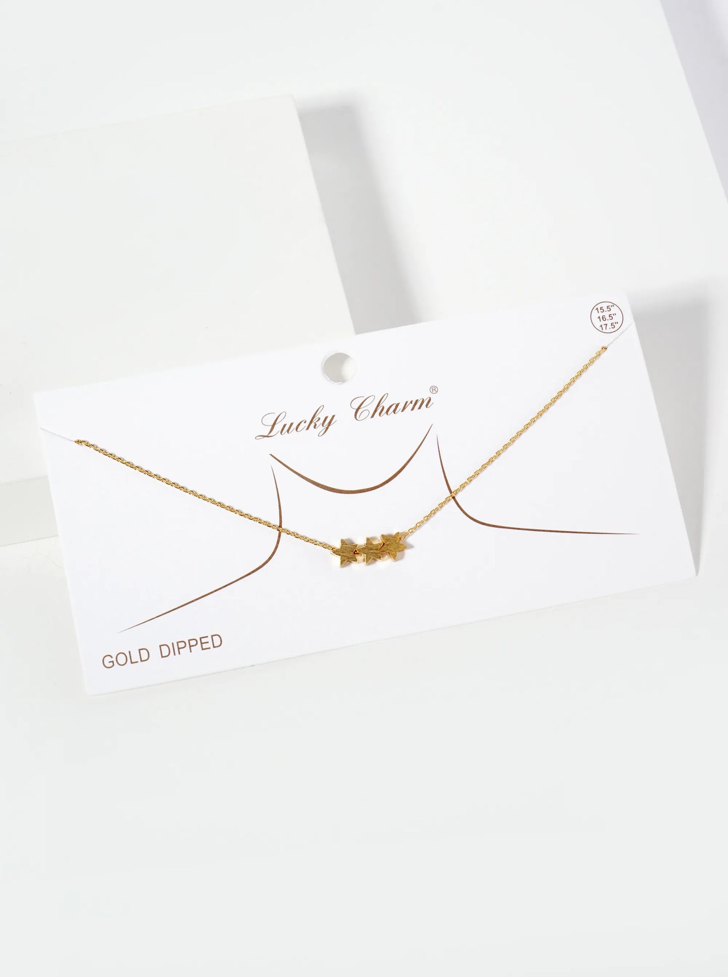 Celestial-theme 18K-Gold-Dipped Brass Brushed-Texture Three Stars Pendant Necklace