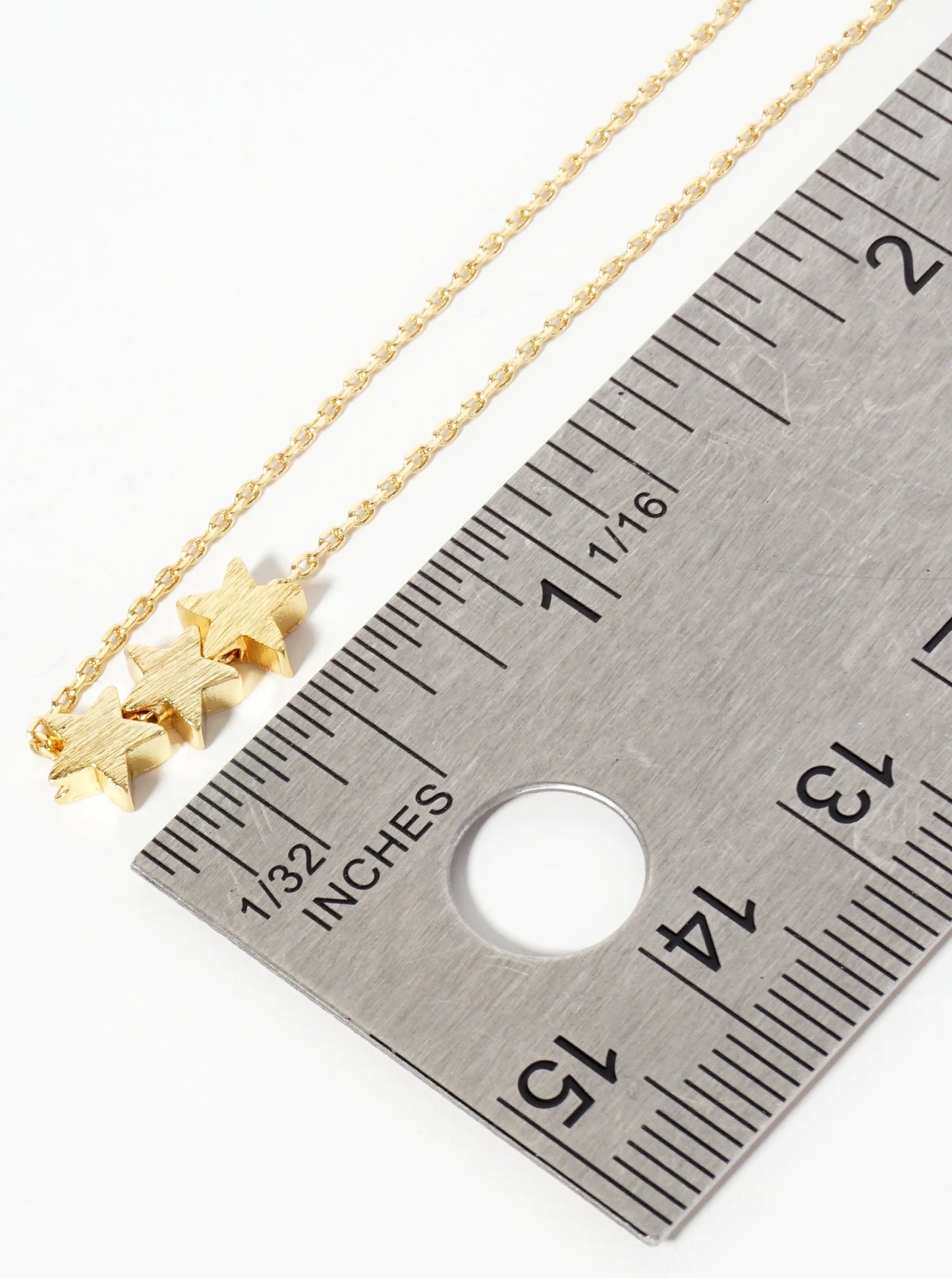 Celestial-theme 18K-Gold-Dipped Brass Brushed-Texture Three Stars Pendant Necklace