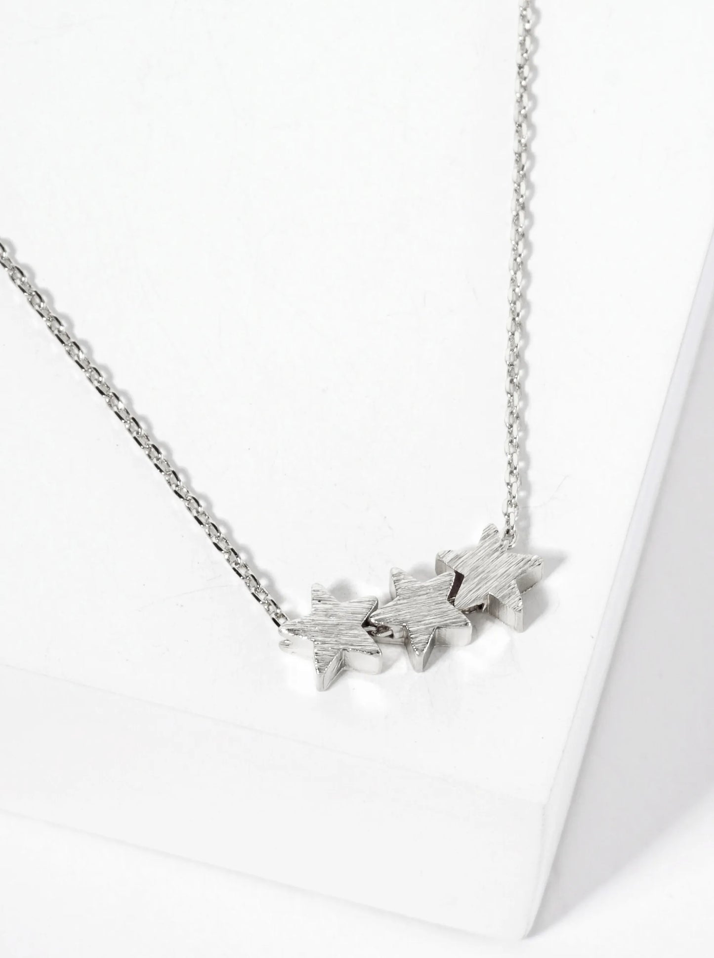 Celestial-theme 18K-Gold-Dipped Brass Brushed-Texture Three Stars Pendant Necklace