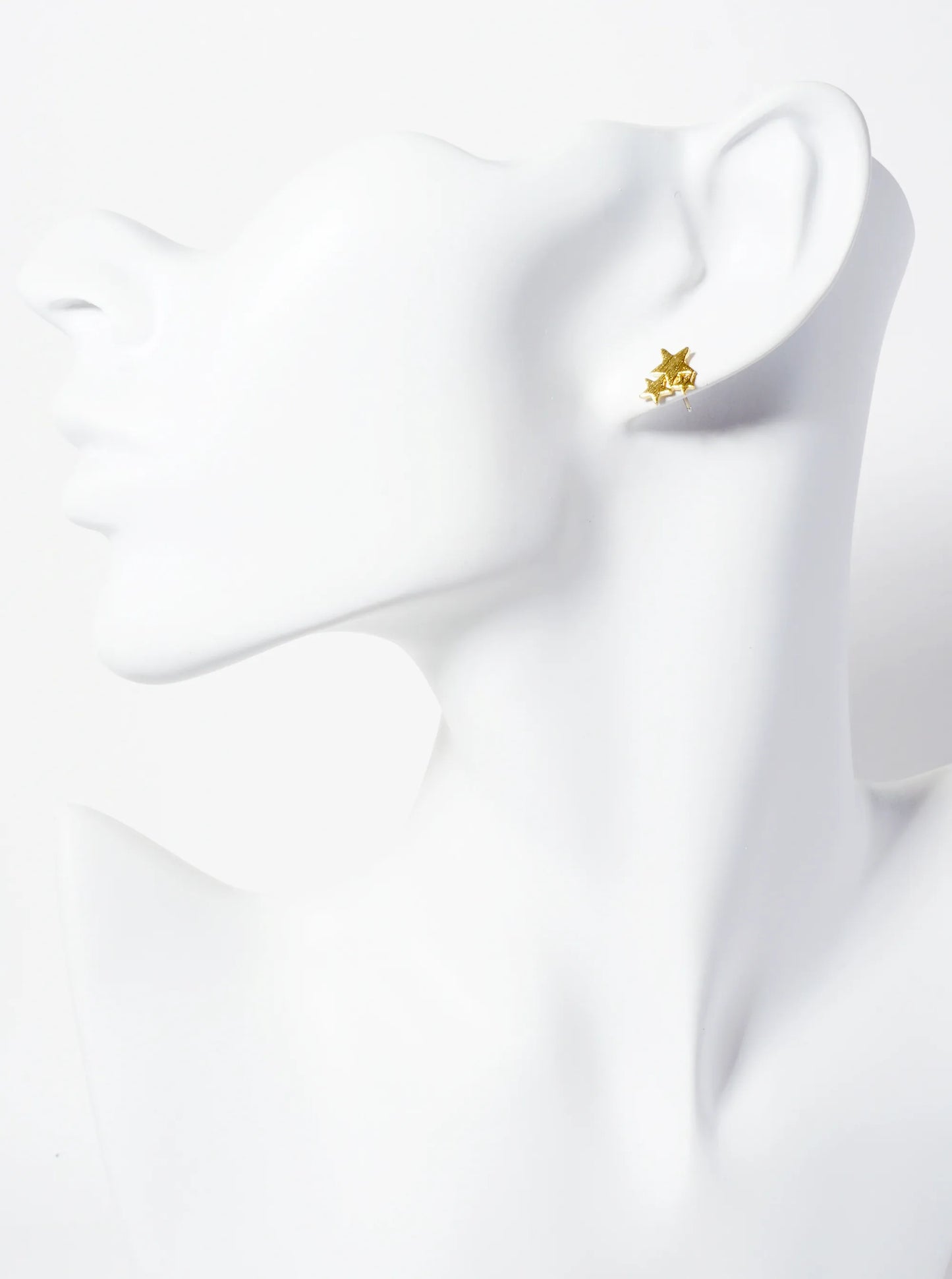 Celestial-theme 18K-Gold-Dipped Brass Brushed-Texture Three Stars Stud Earrings