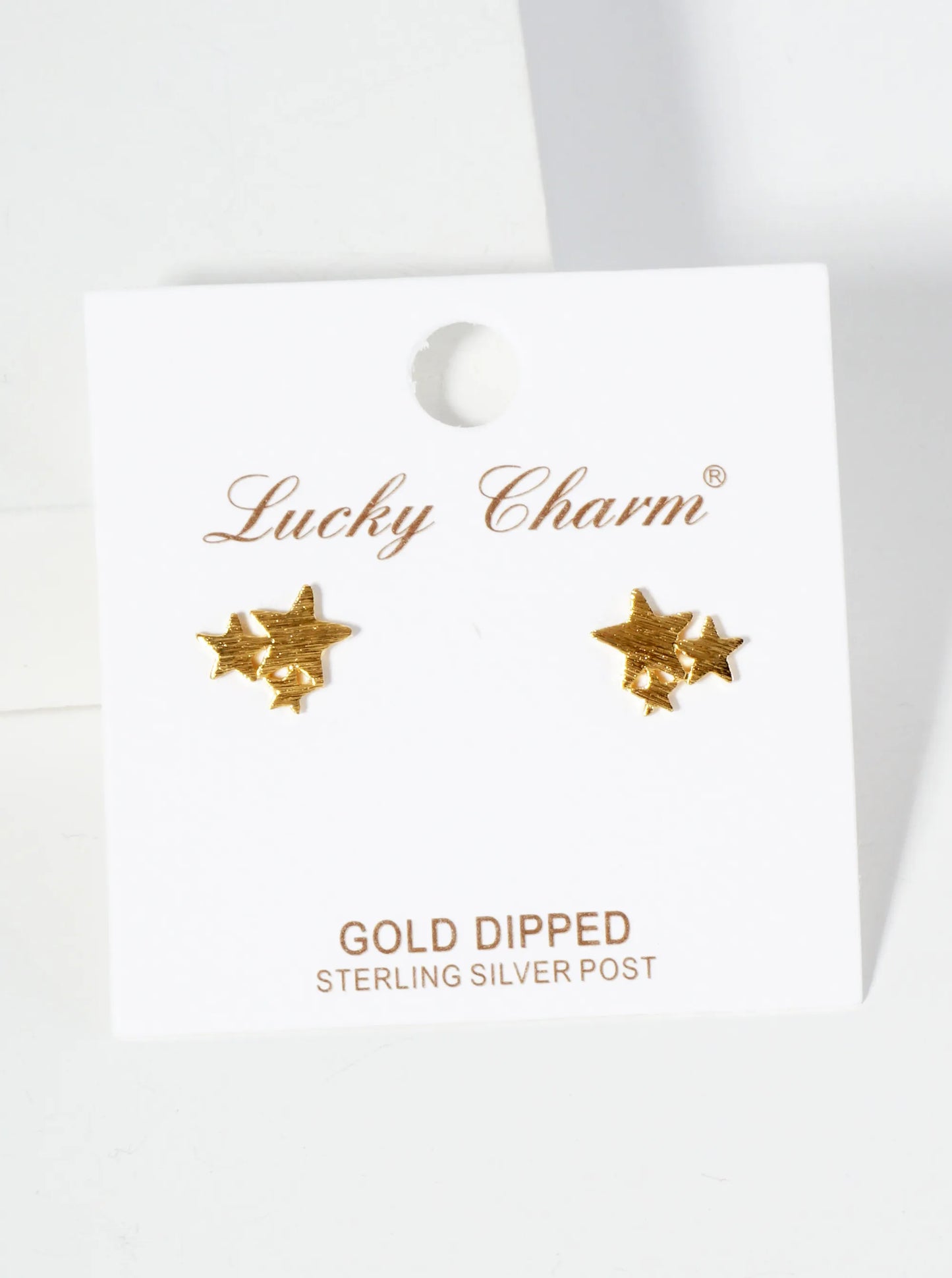 Celestial-theme 18K-Gold-Dipped Brass Brushed-Texture Three Stars Stud Earrings