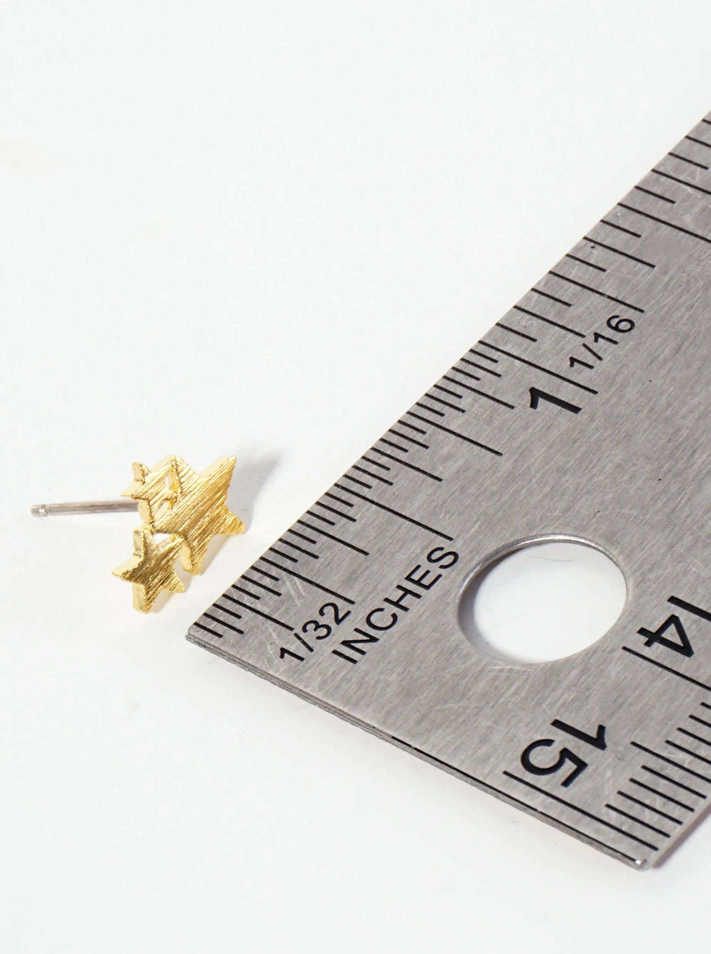 Celestial-theme 18K-Gold-Dipped Brass Brushed-Texture Three Stars Stud Earrings