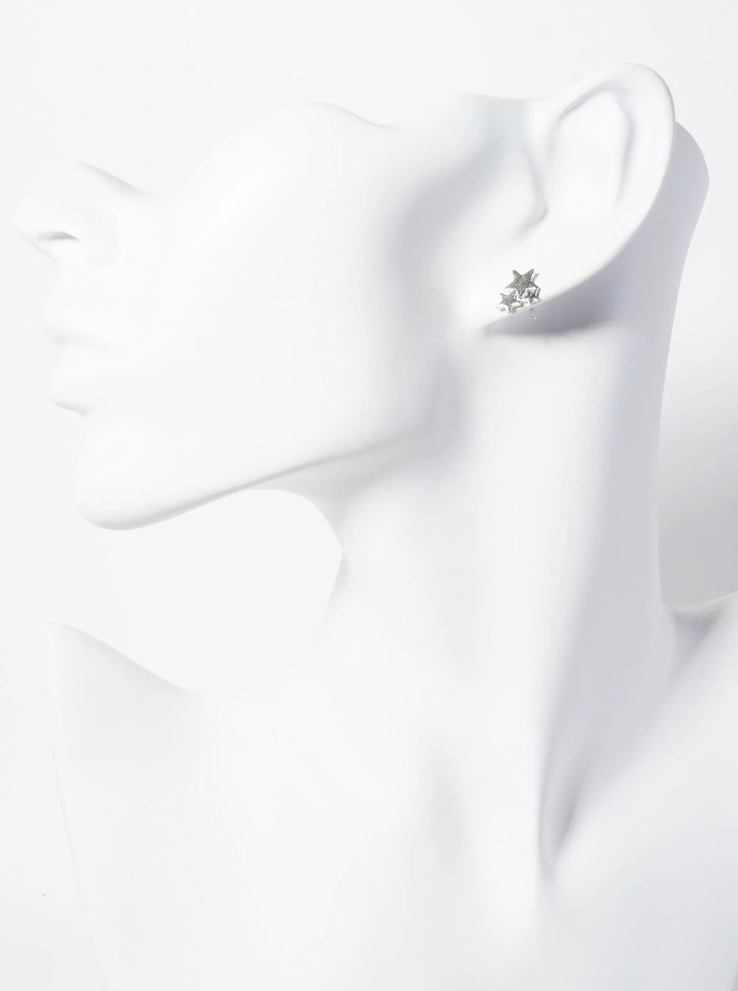 Celestial-theme 18K-Gold-Dipped Brass Brushed-Texture Three Stars Stud Earrings
