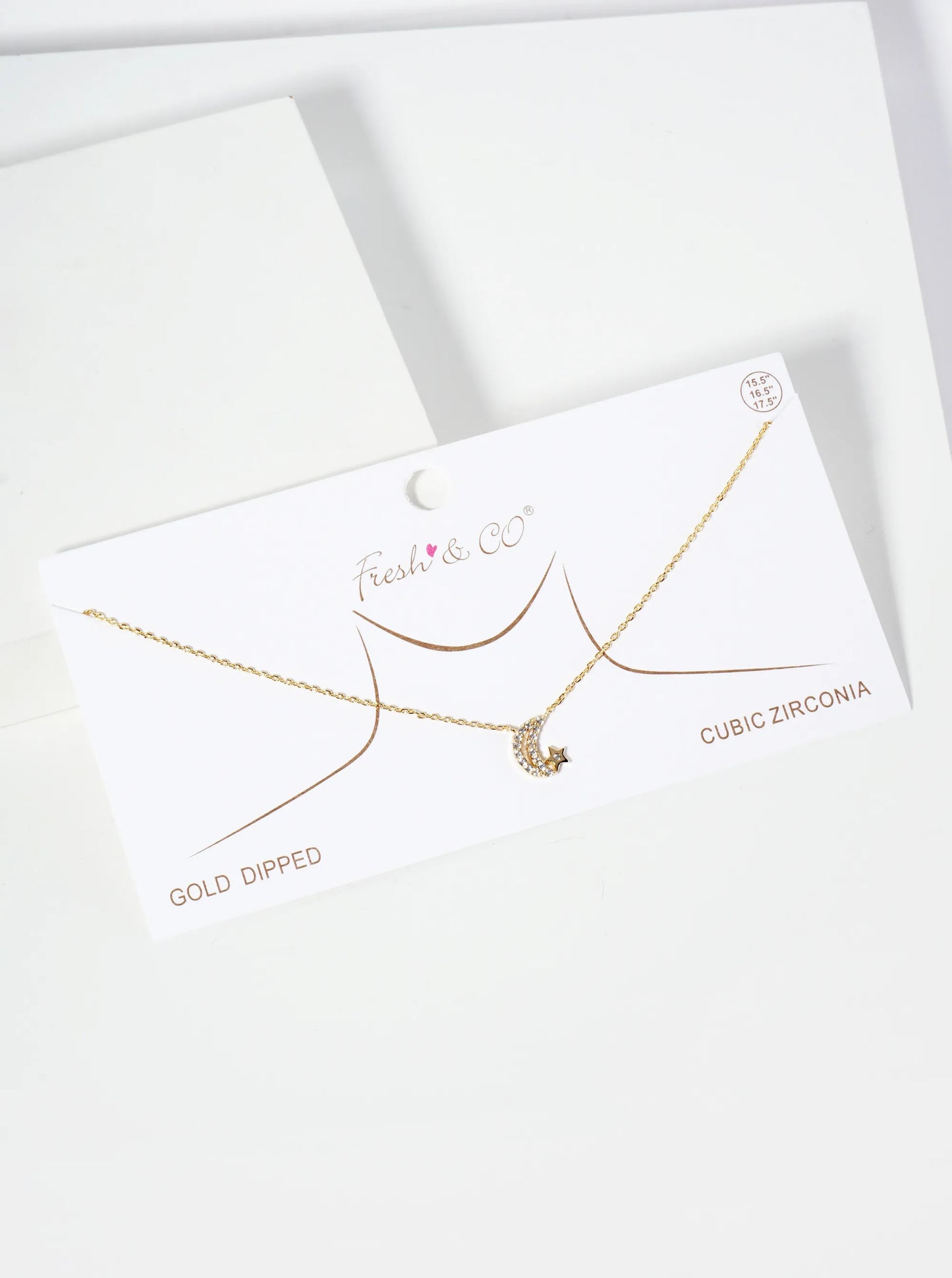 Celestial-theme 18K-Gold-Dipped Cubic-Zirconia Moon And Star Pendant Necklace