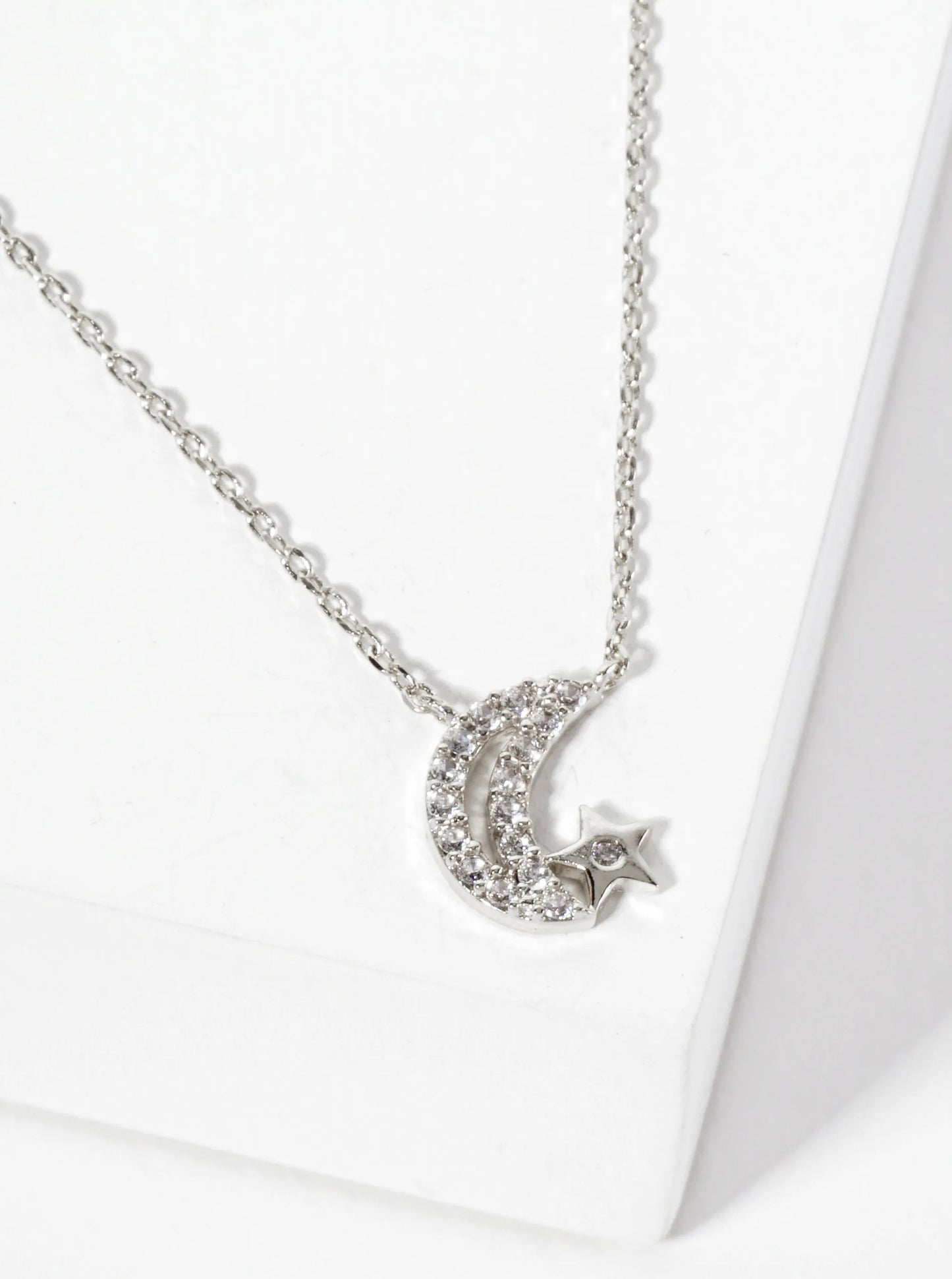 Celestial-theme 18K-Gold-Dipped Cubic-Zirconia Moon And Star Pendant Necklace