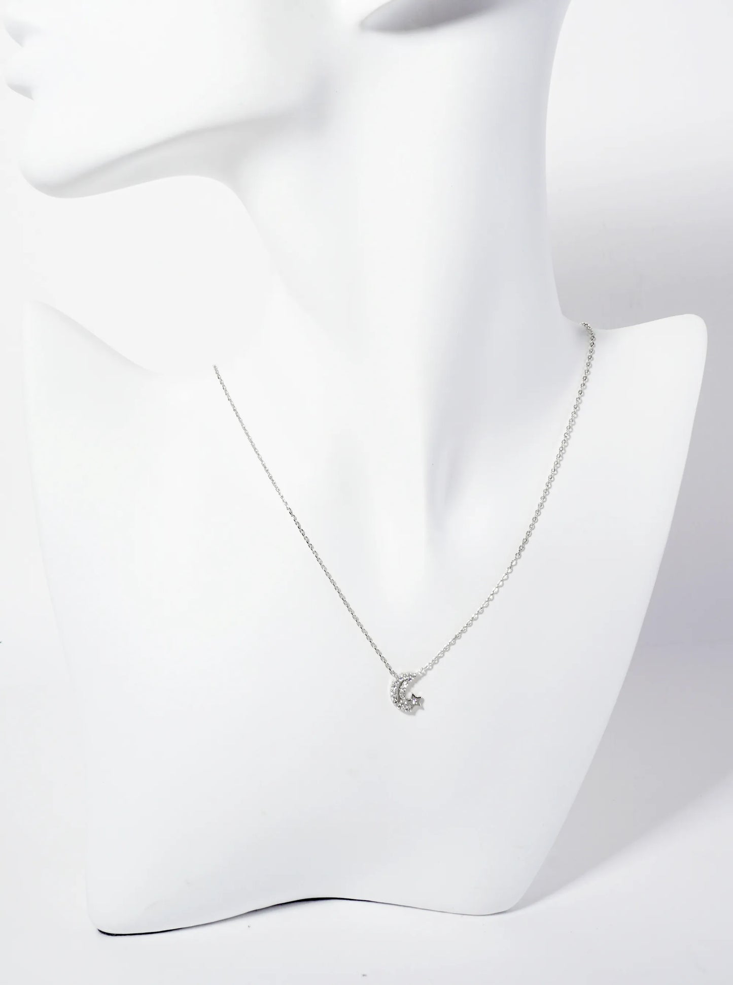 Celestial-theme 18K-Gold-Dipped Cubic-Zirconia Moon And Star Pendant Necklace