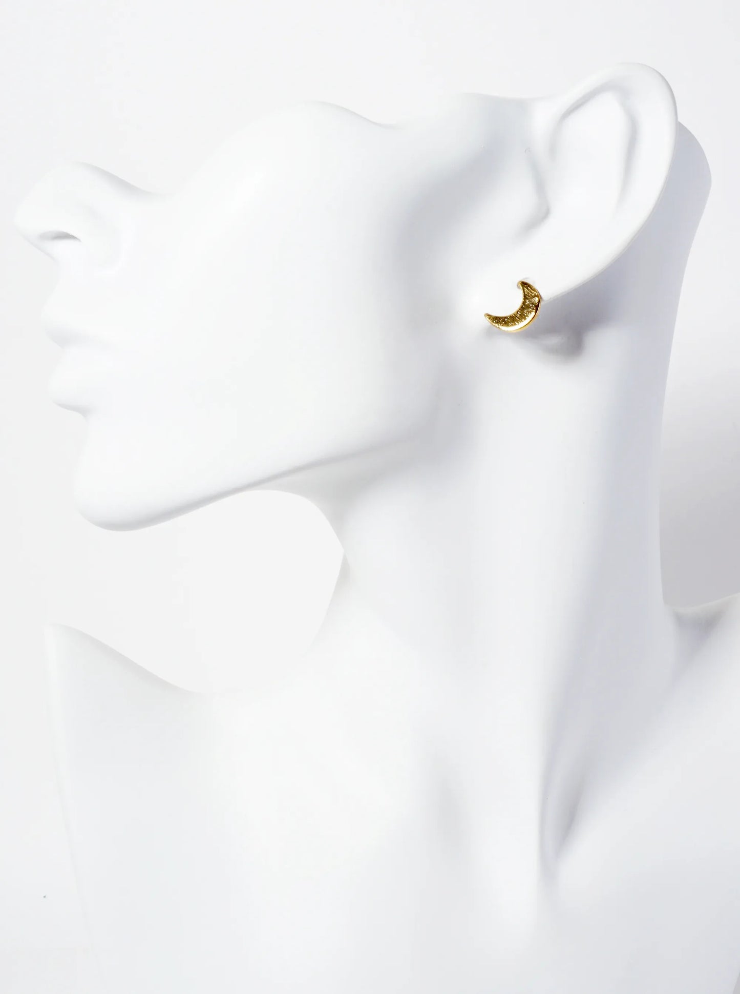 Celestial-theme Brass Brushed-Texture Crescent-Moon Stud Earrings