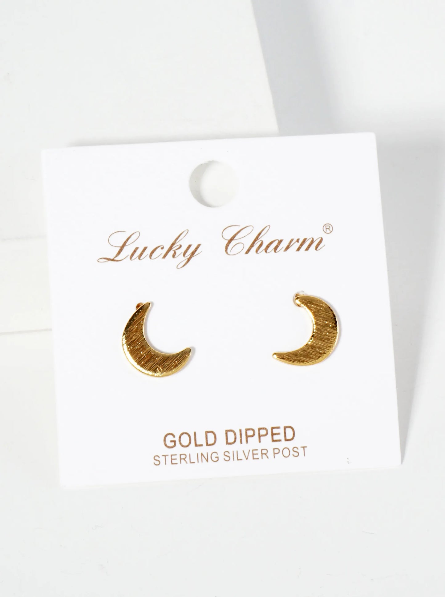 Celestial-theme Brass Brushed-Texture Crescent-Moon Stud Earrings
