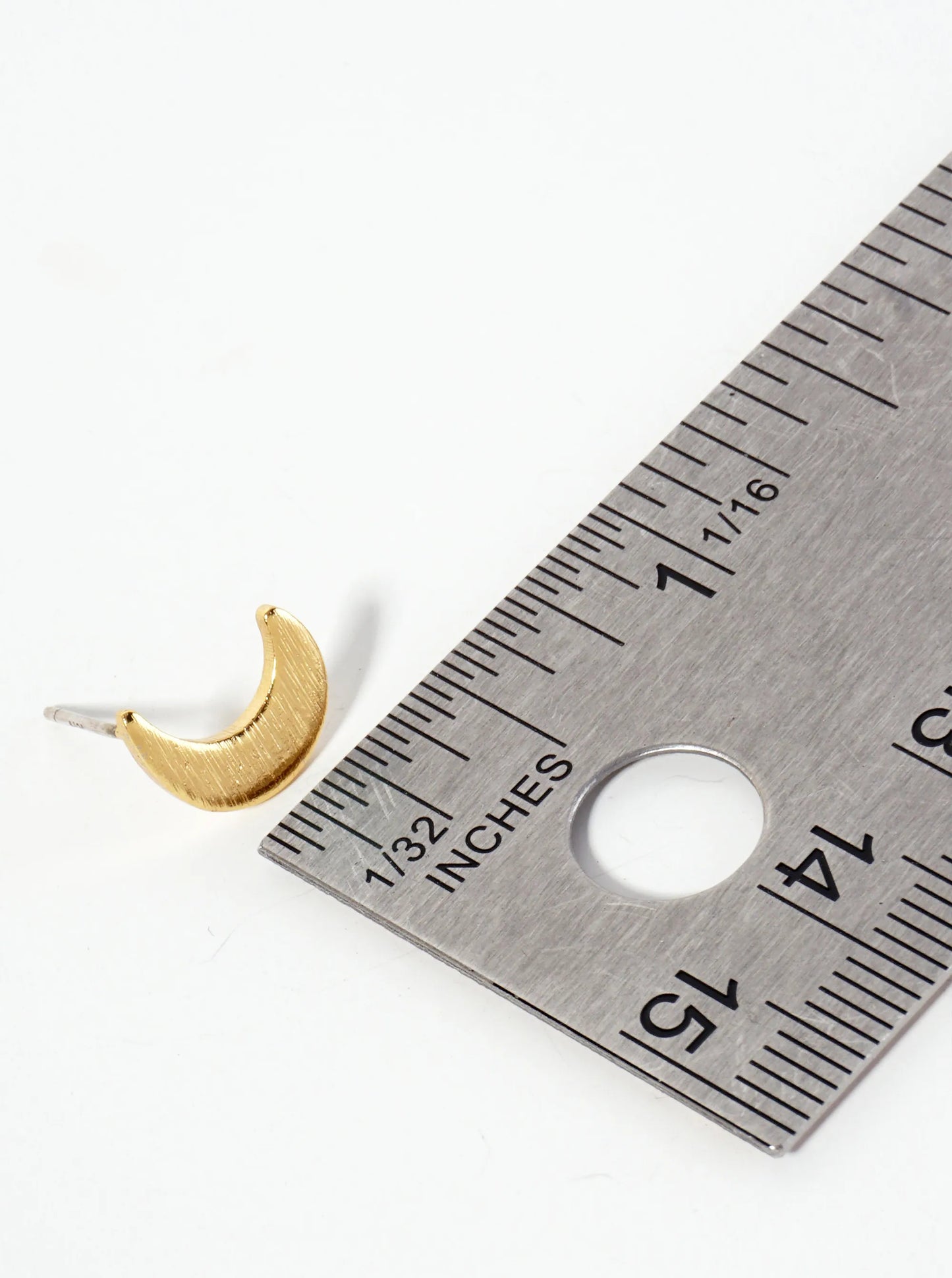 Celestial-theme Brass Brushed-Texture Crescent-Moon Stud Earrings
