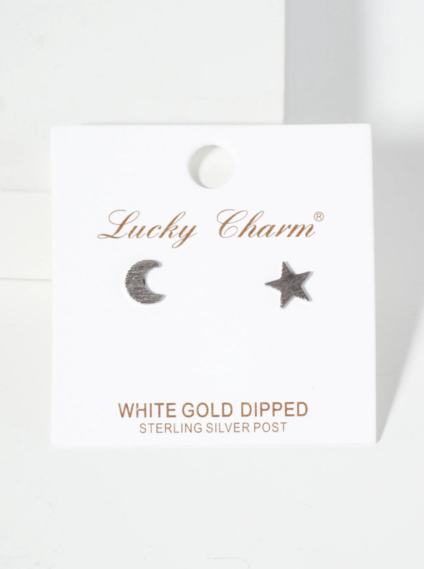 Celestial-theme Brass Brushed-texture Moon And Star 18K-Gold-Dipped Stud Earrings