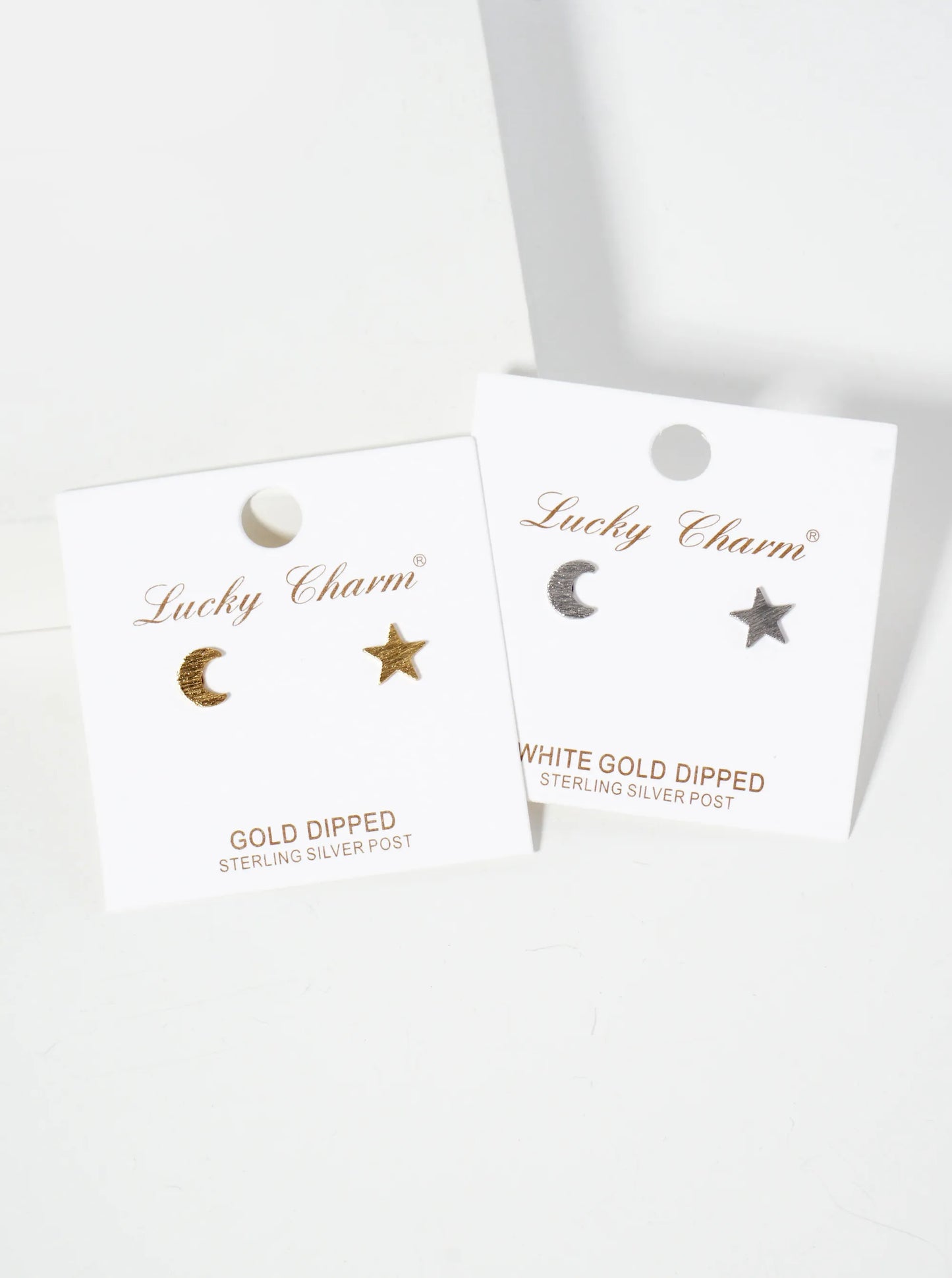 Celestial-theme Brass Brushed-texture Moon And Star 18K-Gold-Dipped Stud Earrings