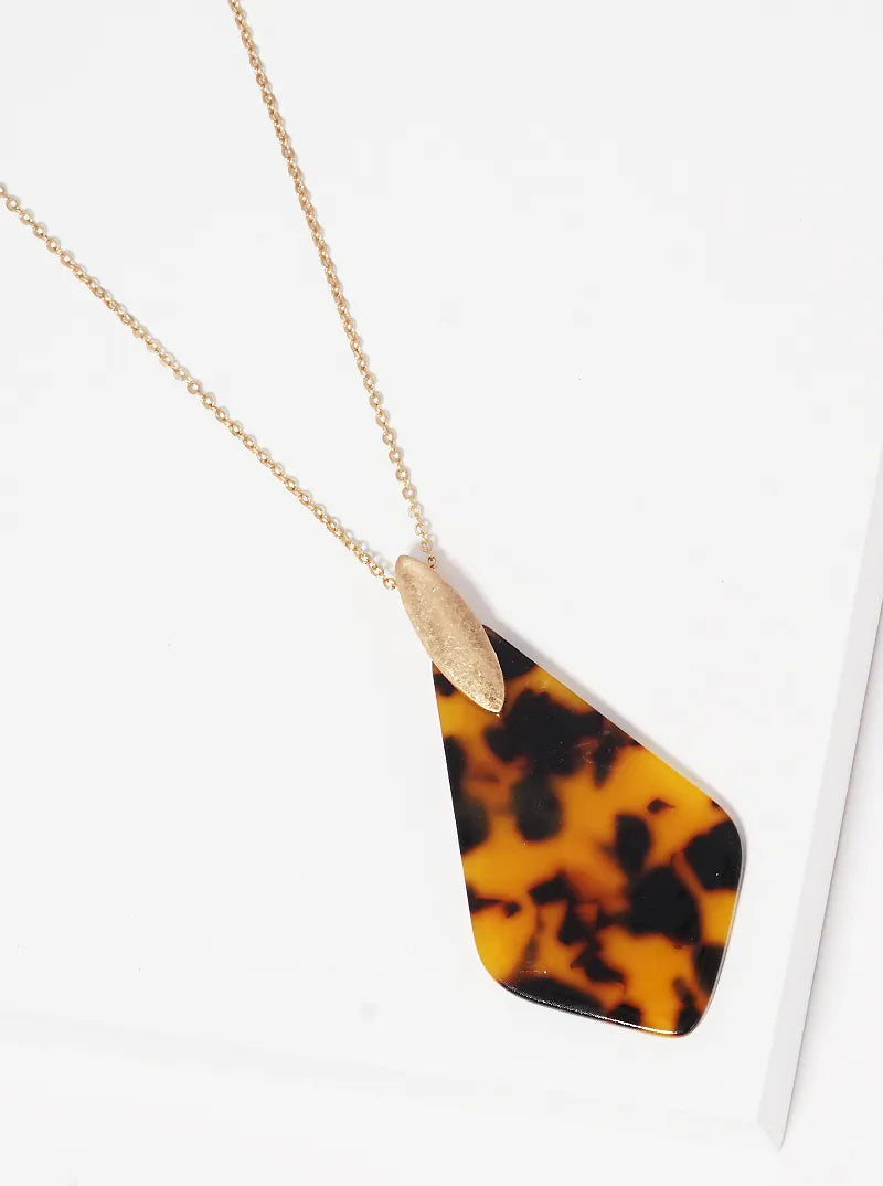 Cellulose Acetate Rhombus Shaped Pendant Long Necklace