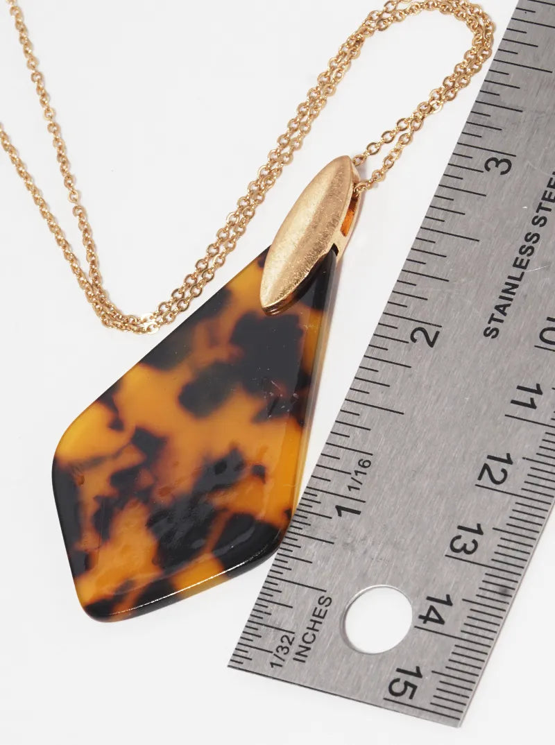 Cellulose Acetate Rhombus Shaped Pendant Long Necklace
