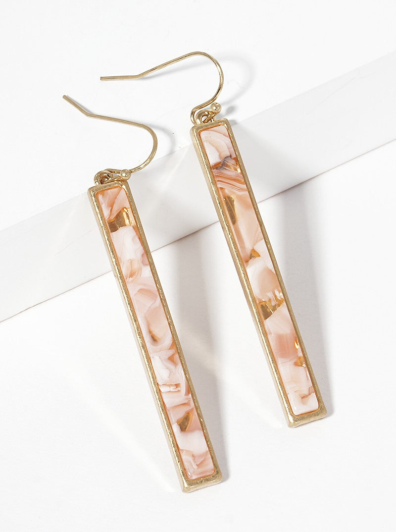 Cellulose Acetate Vertical Bar Zinc Alloy Cast Fish Hook Dangle Drop Earrings