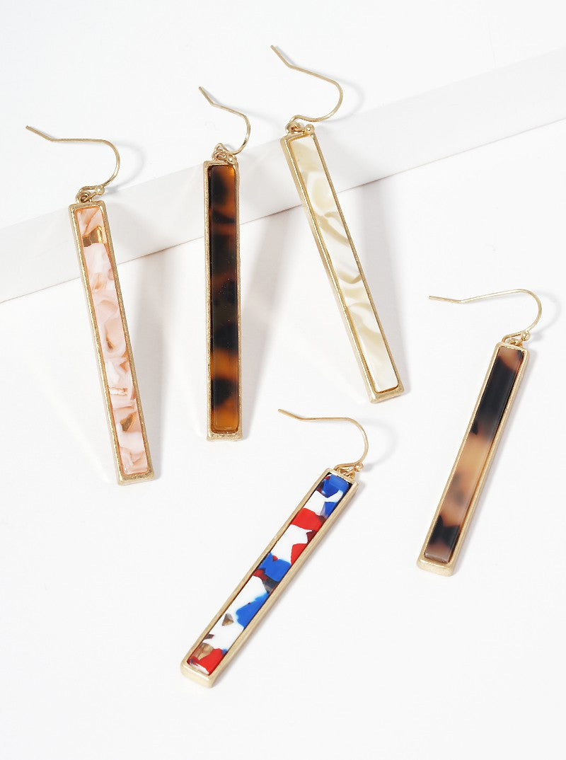 Cellulose Acetate Vertical Bar Zinc Alloy Cast Fish Hook Dangle Drop Earrings