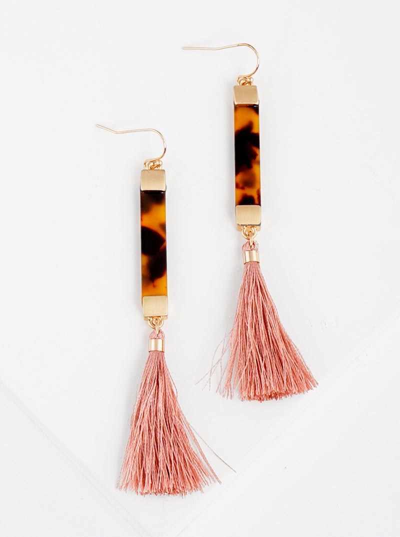 Cellulose Acetate Vertical Bar With Thread Tassel Fish Hook Dangle Drop Earrings