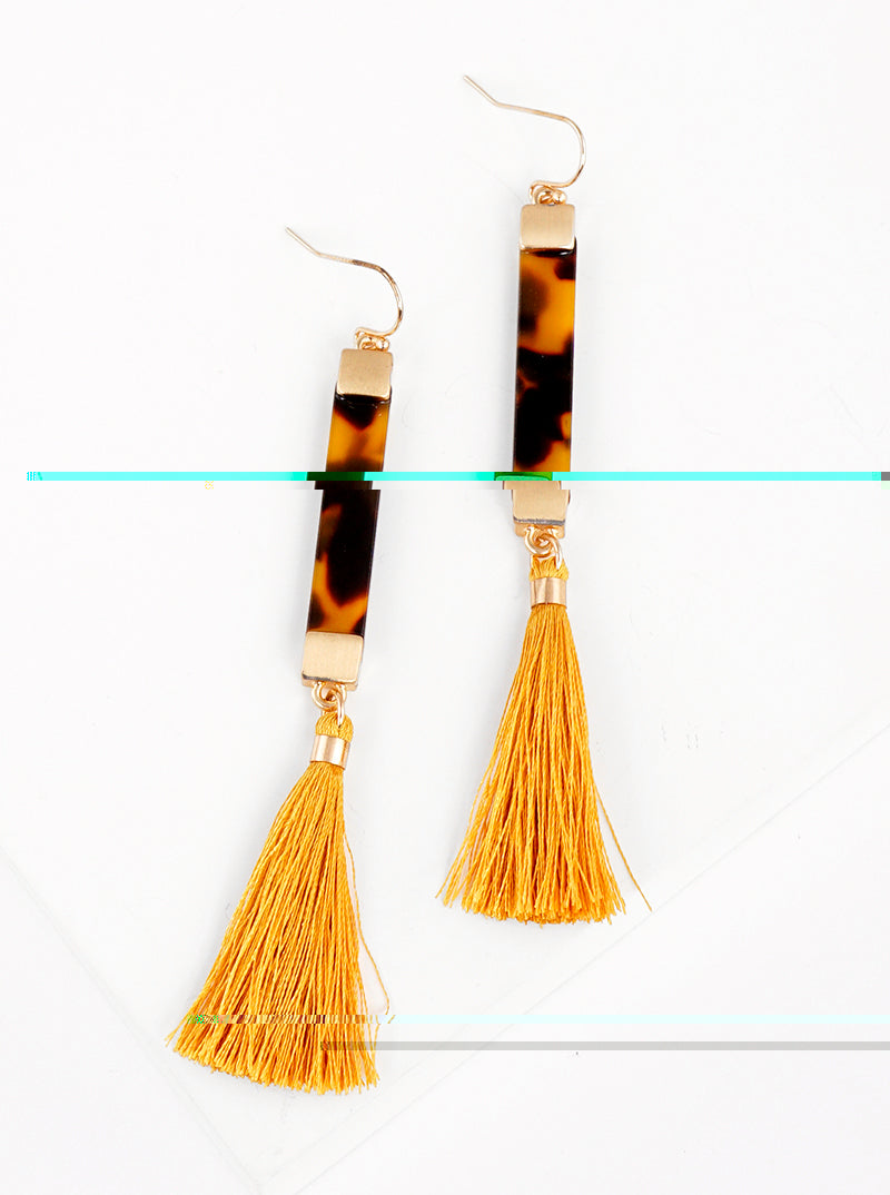 Cellulose Acetate Vertical Bar With Thread Tassel Fish Hook Dangle Drop Earrings