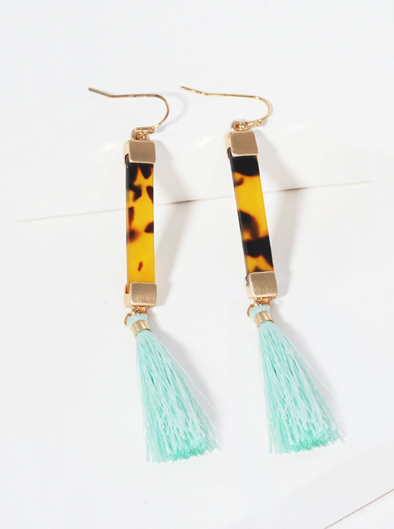 Cellulose Acetate Vertical Bar With Thread Tassel Fish Hook Dangle Drop Earrings