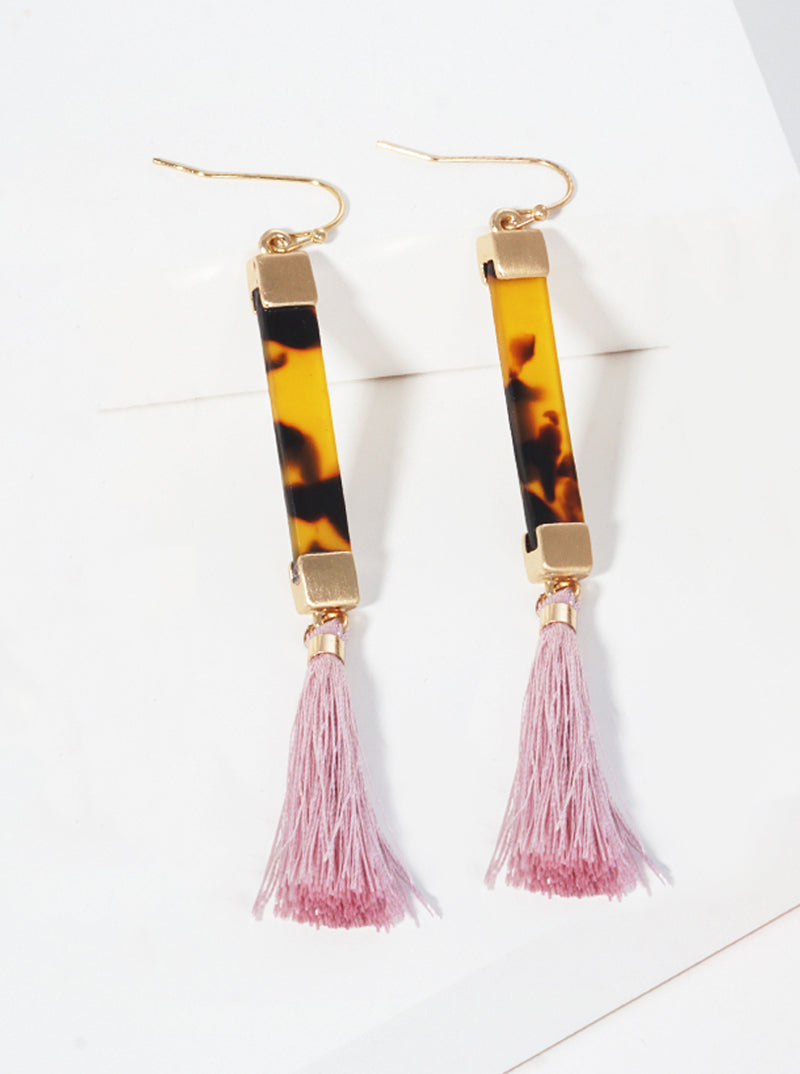 Cellulose Acetate Vertical Bar With Thread Tassel Fish Hook Dangle Drop Earrings