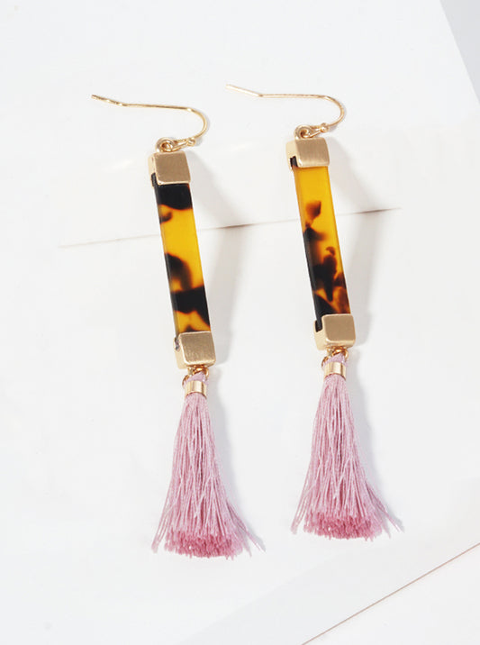Cellulose Acetate Vertical Bar With Thread Tassel Fish Hook Dangle Drop Earrings
