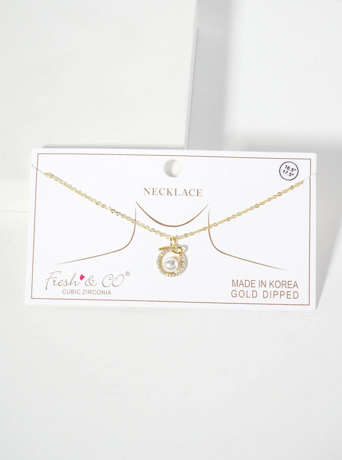 Center Pearl Point Pave-Set Circle Bow Pendant 18K-Gold-Dipped Brass Necklace