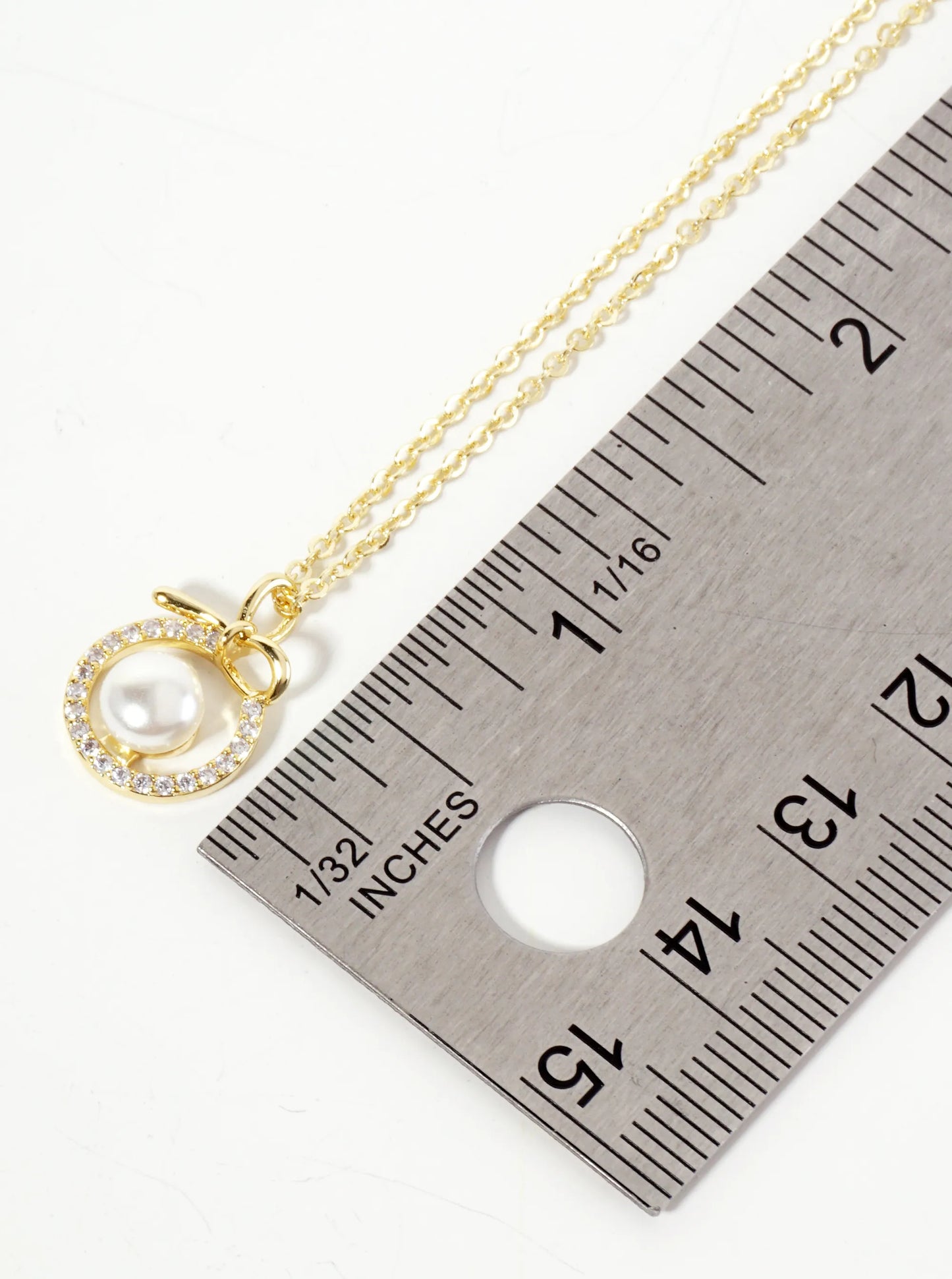 Center Pearl Point Pave-Set Circle Bow Pendant 18K-Gold-Dipped Brass Necklace