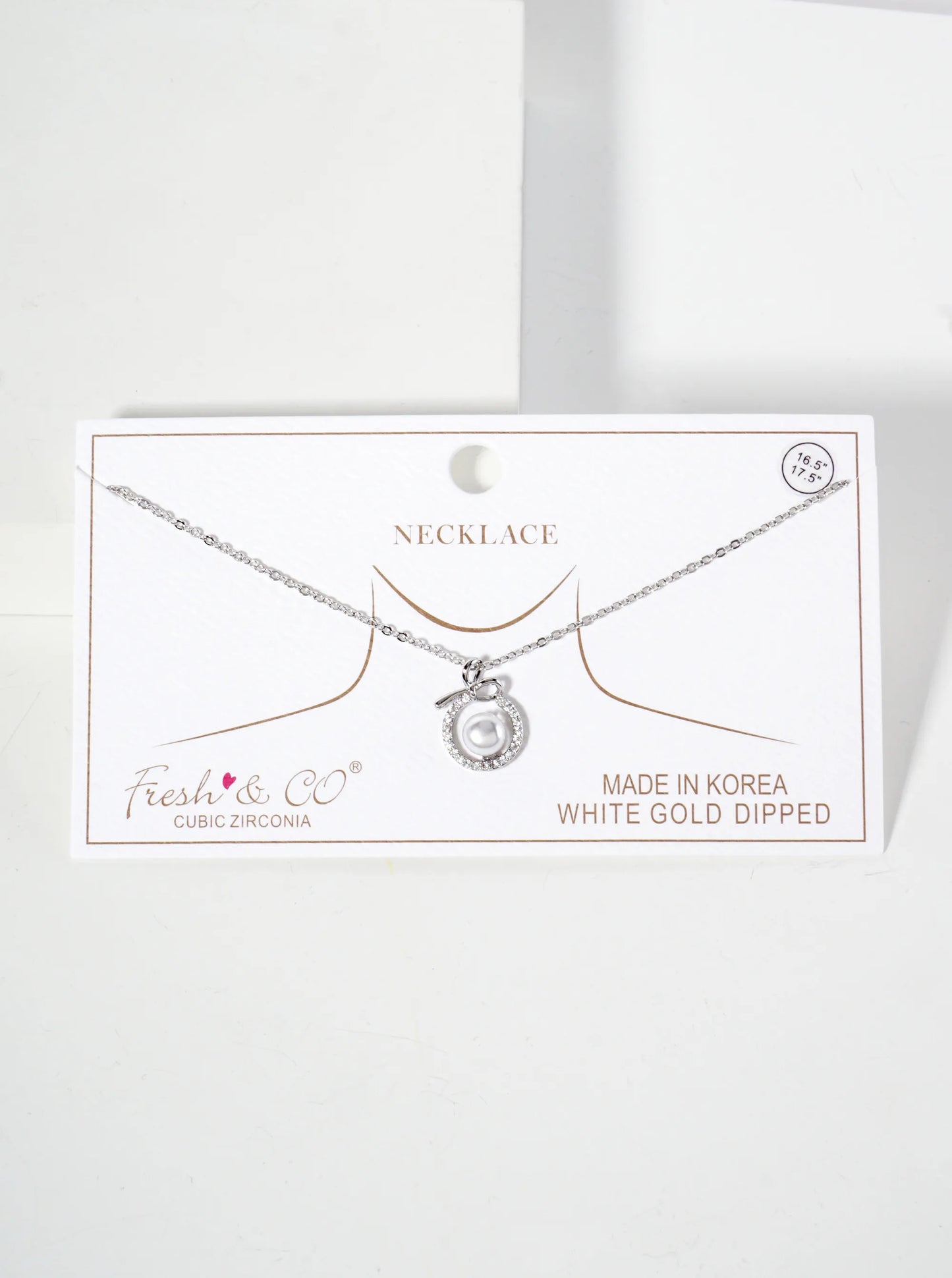Center Pearl Point Pave-Set Circle Bow Pendant 18K-Gold-Dipped Brass Necklace