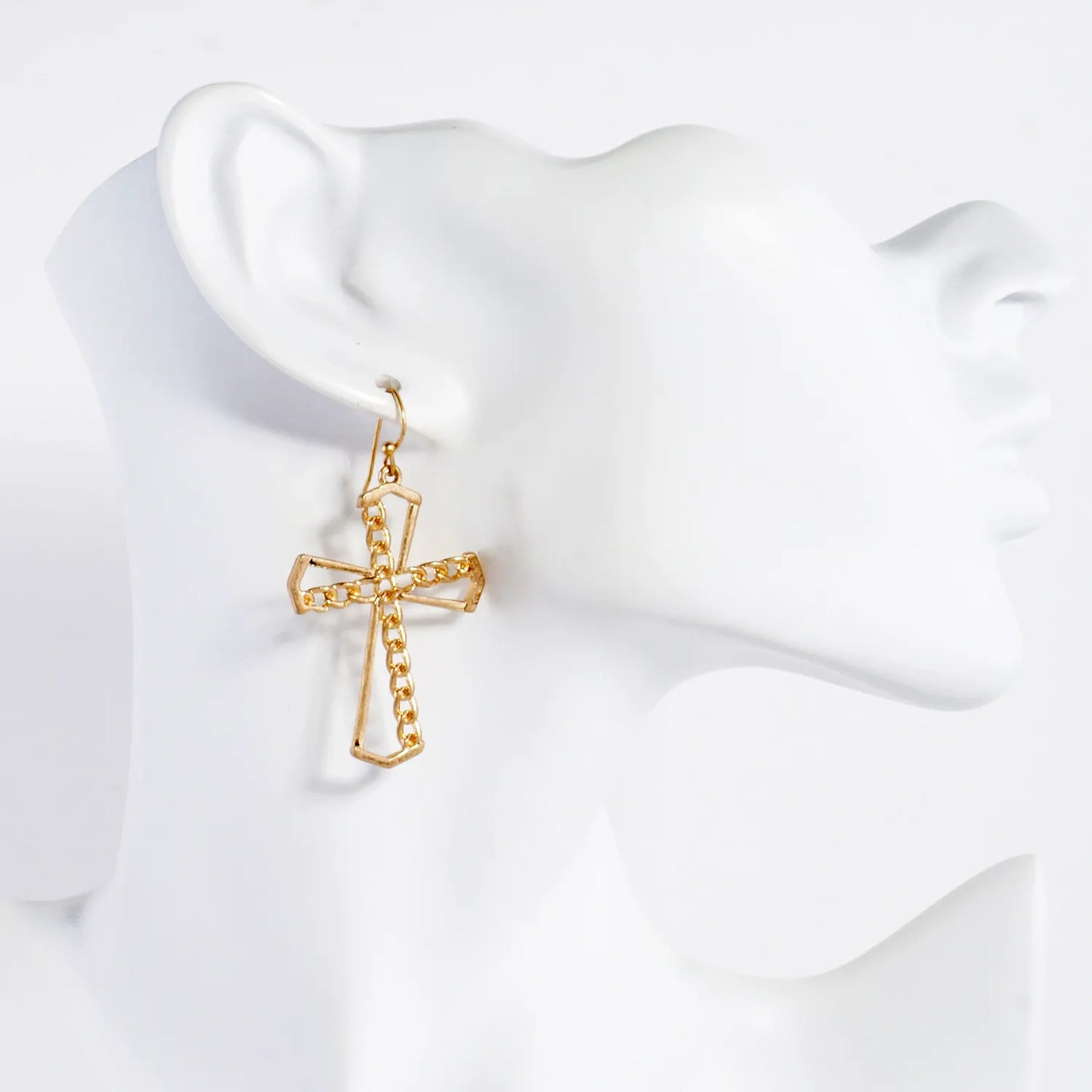 Chain Cross Overlaid On Cutout Cross Dangle Earrings