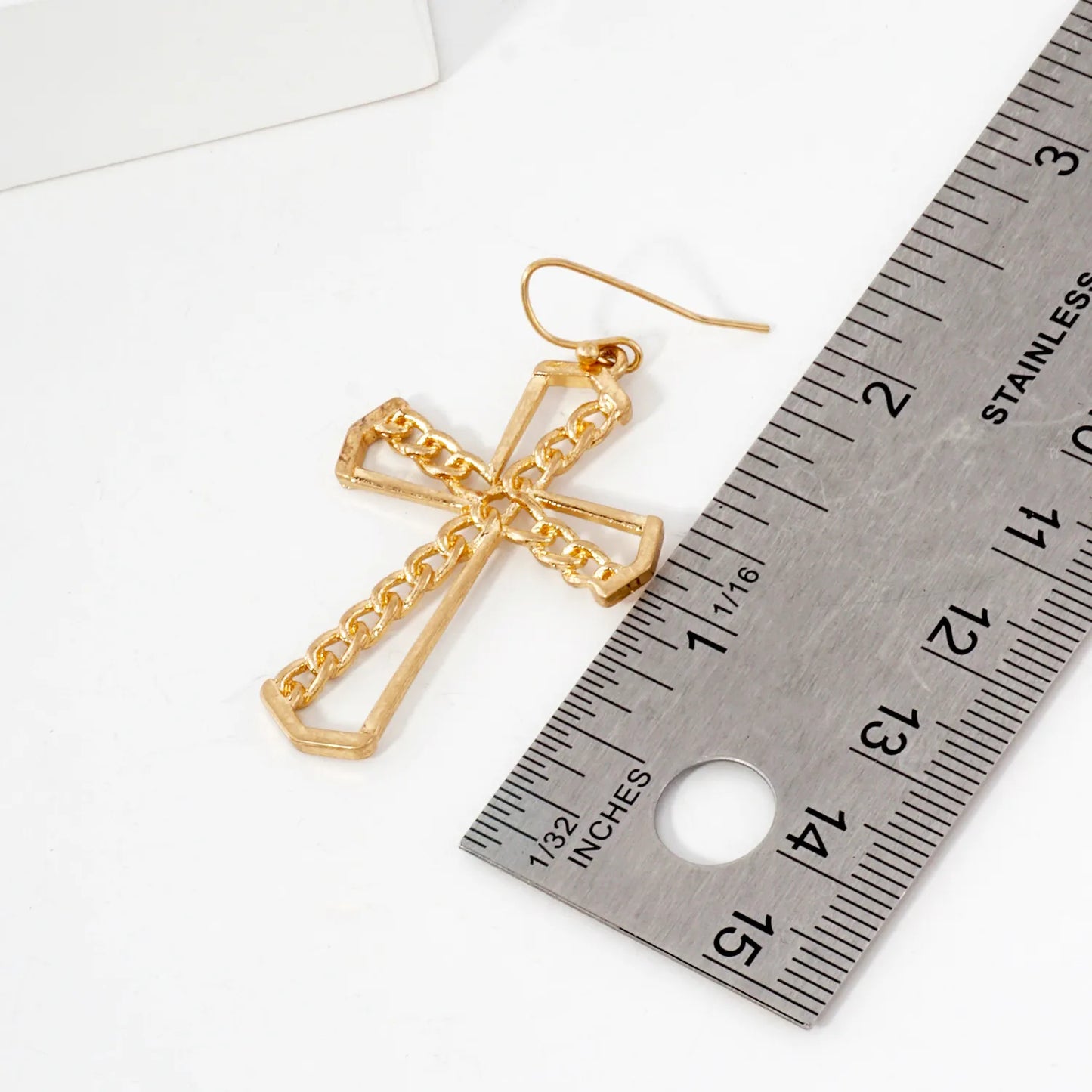 Chain Cross Overlaid On Cutout Cross Dangle Earrings