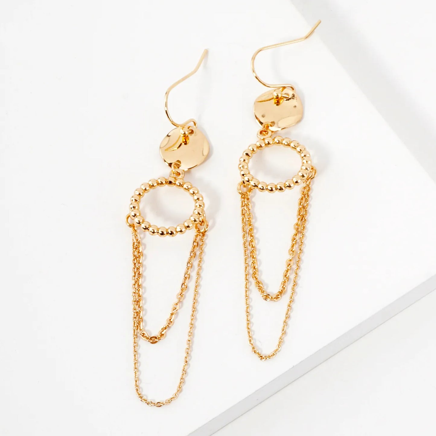 Chain Drop Double Circle Dangle Earrings