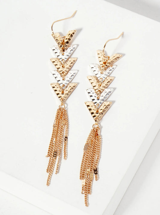 Chain Drop Hammered-Texture Chevron Dangle Earrings