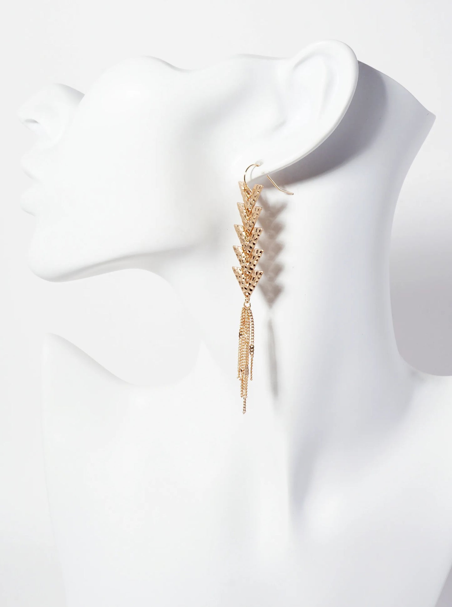 Chain Drop Hammered-Texture Chevron Dangle Earrings