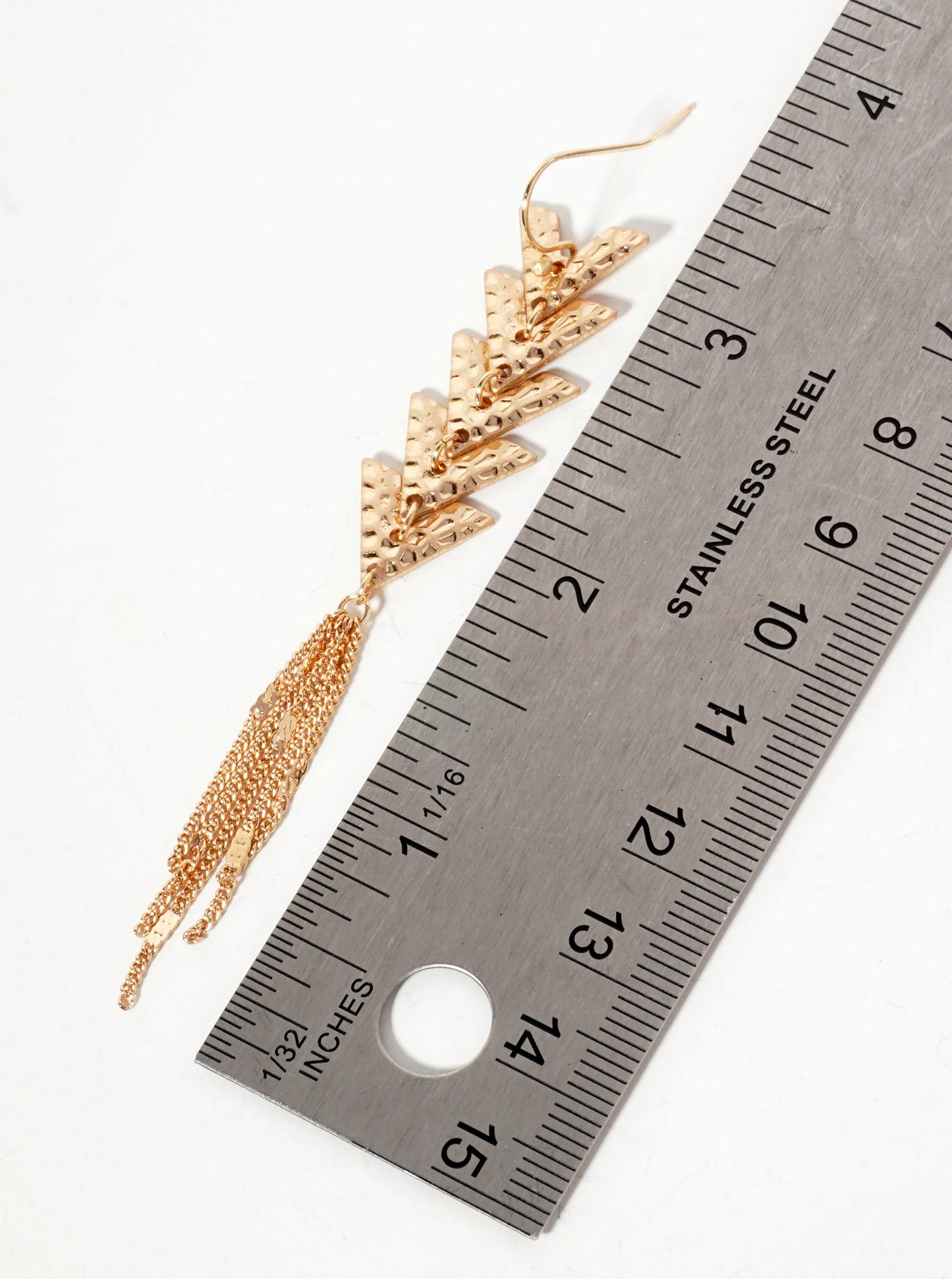 Chain Drop Hammered-Texture Chevron Dangle Earrings