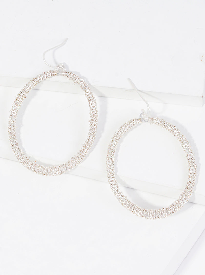 Chain Wrapped Metal Oval Dangle Earrings