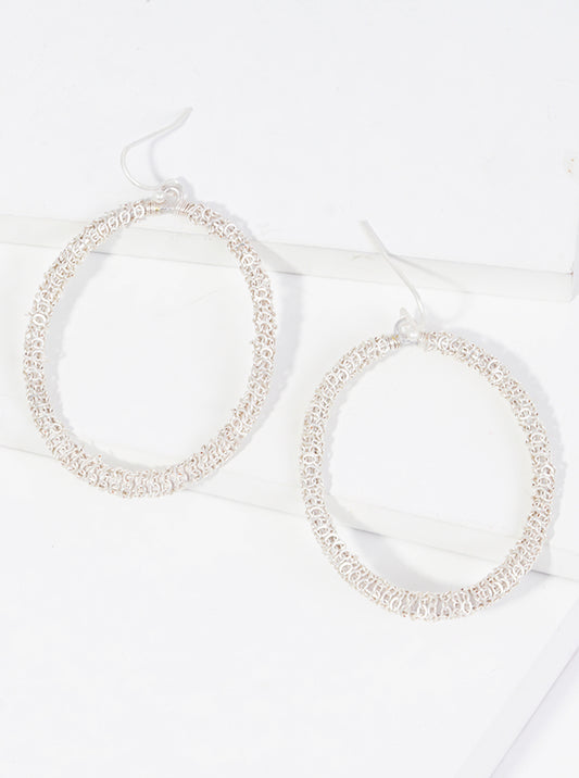 Chain Wrapped Metal Oval Dangle Earrings