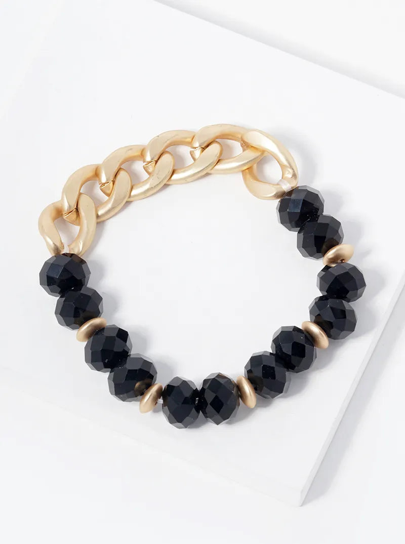 Chain And Glass Beaded Stretch Bracelet