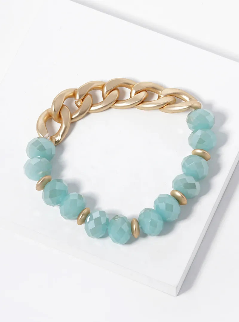 Chain And Glass Beaded Stretch Bracelet