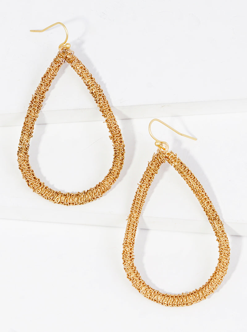 Chain Wrapped Metal Teardrop Dangle Earrings
