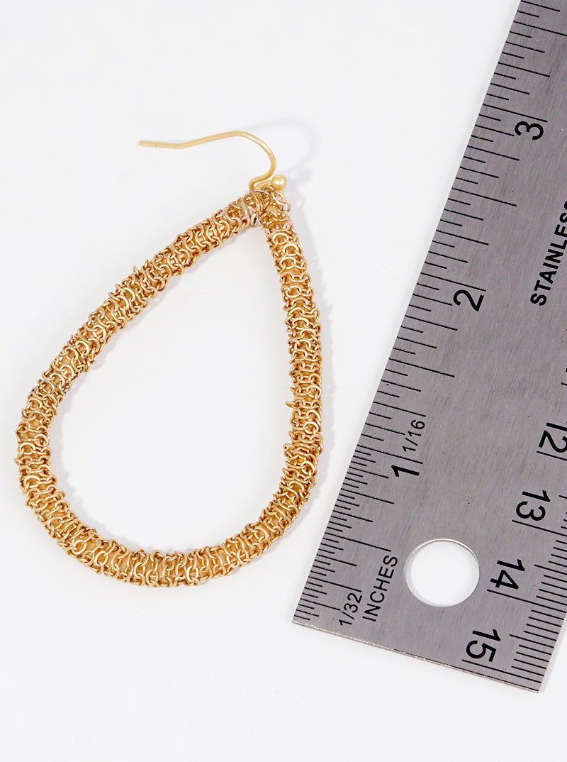 Chain Wrapped Metal Teardrop Dangle Earrings