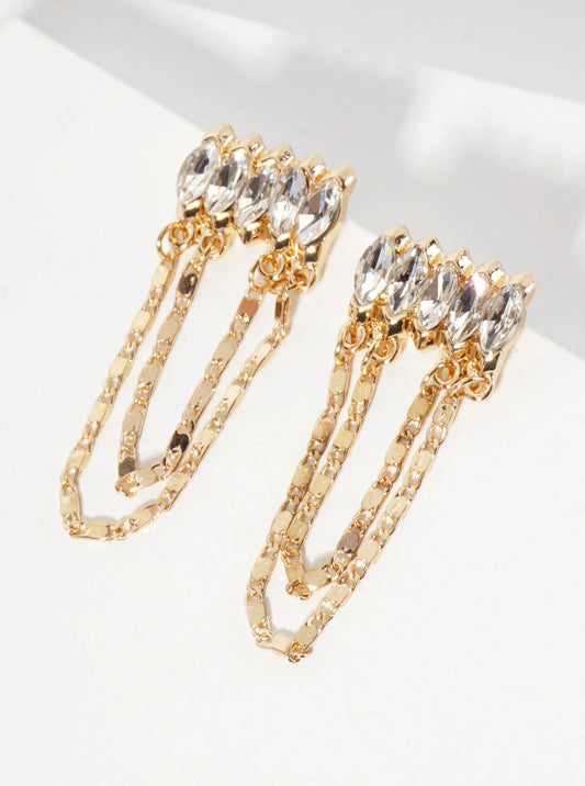 Chandelier Earrings With Marquise-Shaped Crystals And Hanging Chains