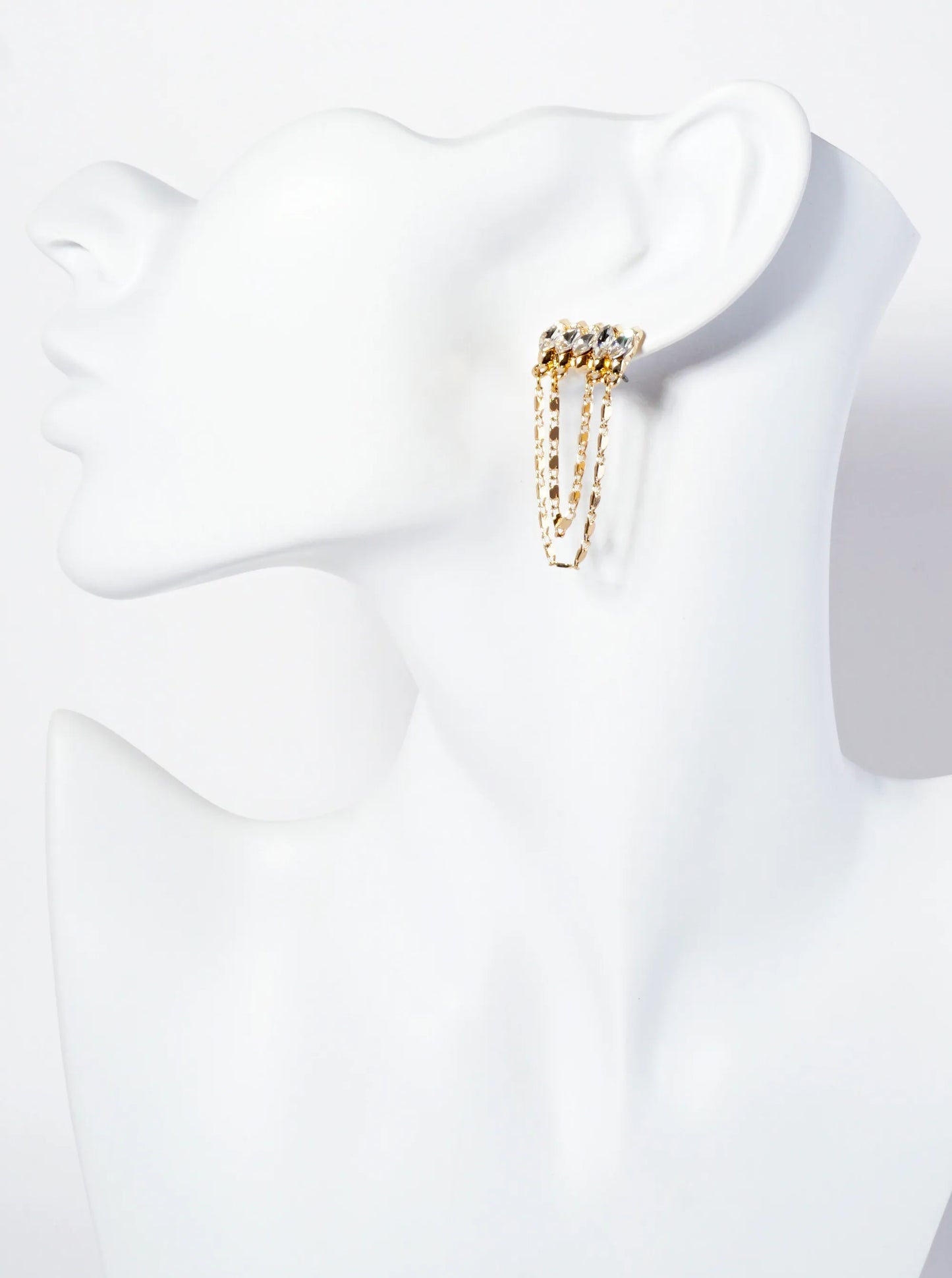 Chandelier Earrings With Marquise-Shaped Crystals And Hanging Chains