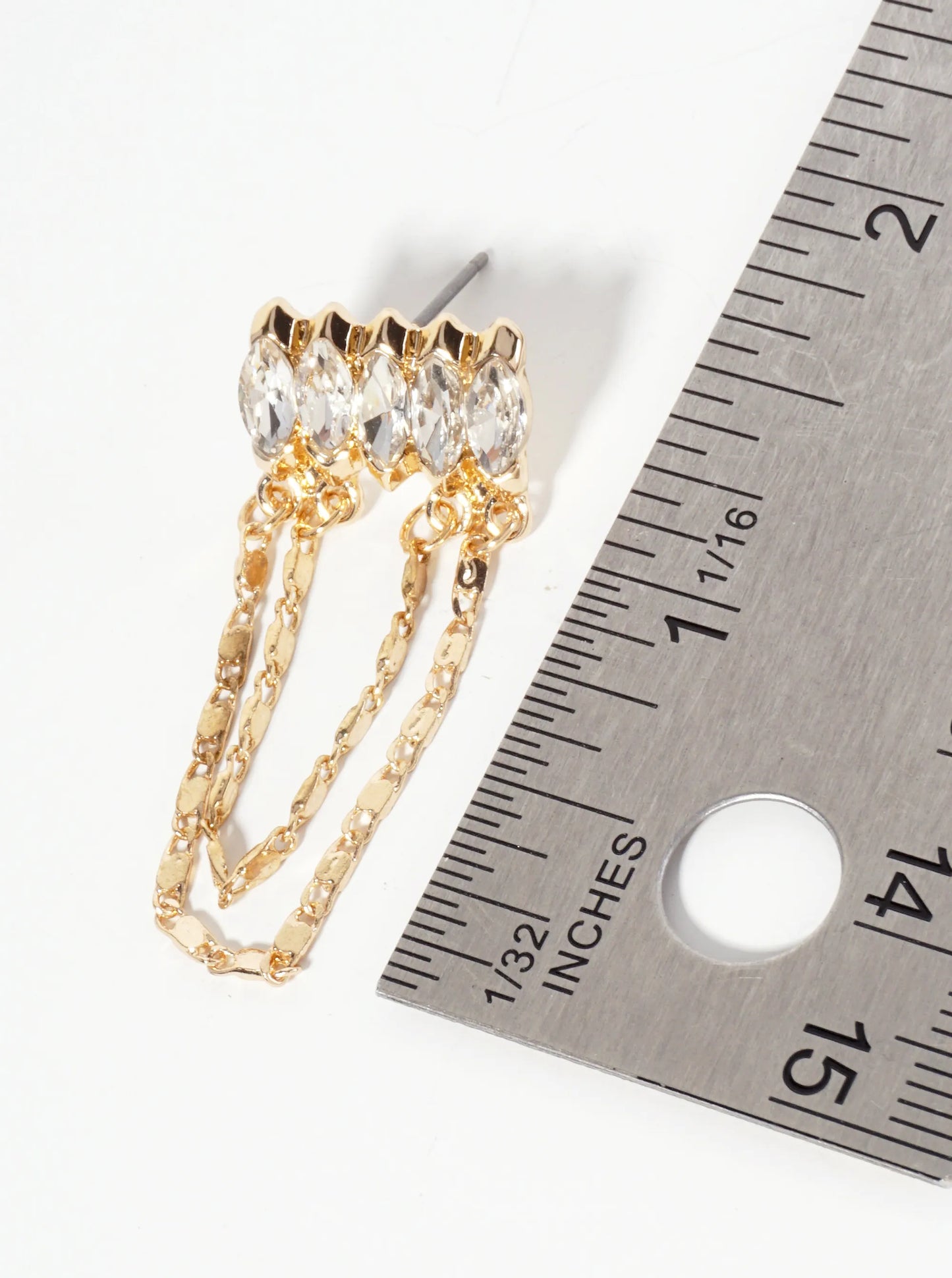 Chandelier Earrings With Marquise-Shaped Crystals And Hanging Chains