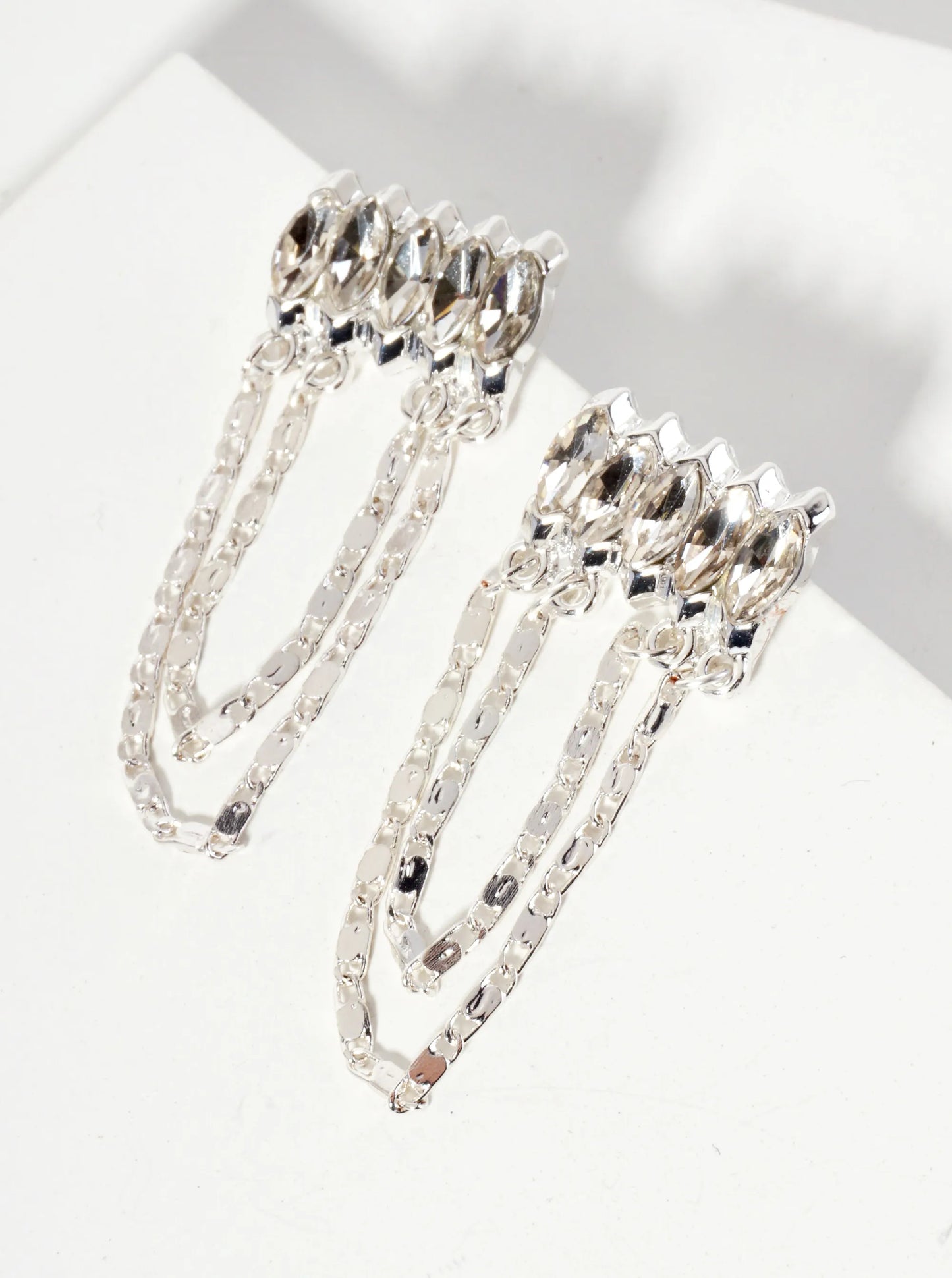 Chandelier Earrings With Marquise-Shaped Crystals And Hanging Chains