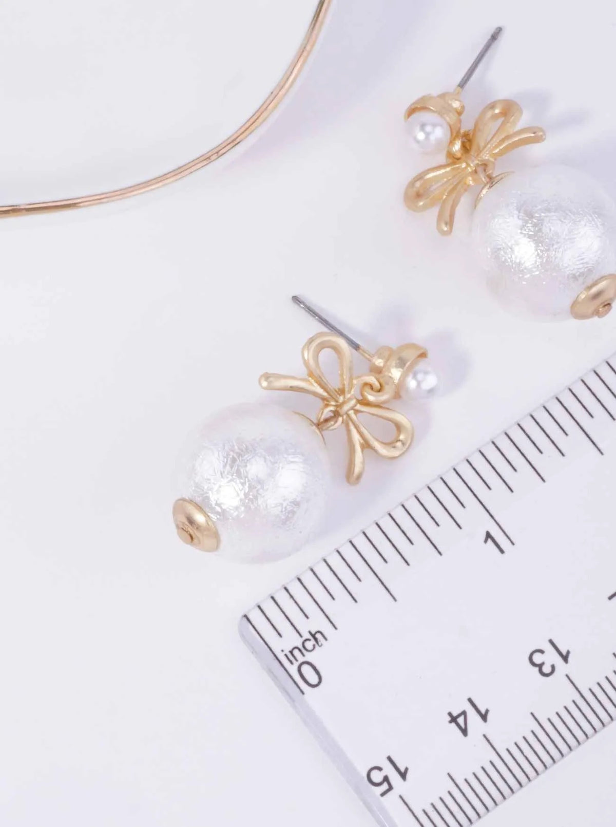Charming Bow Matte Pearl Drop Dangle Earrings - Matte Gold