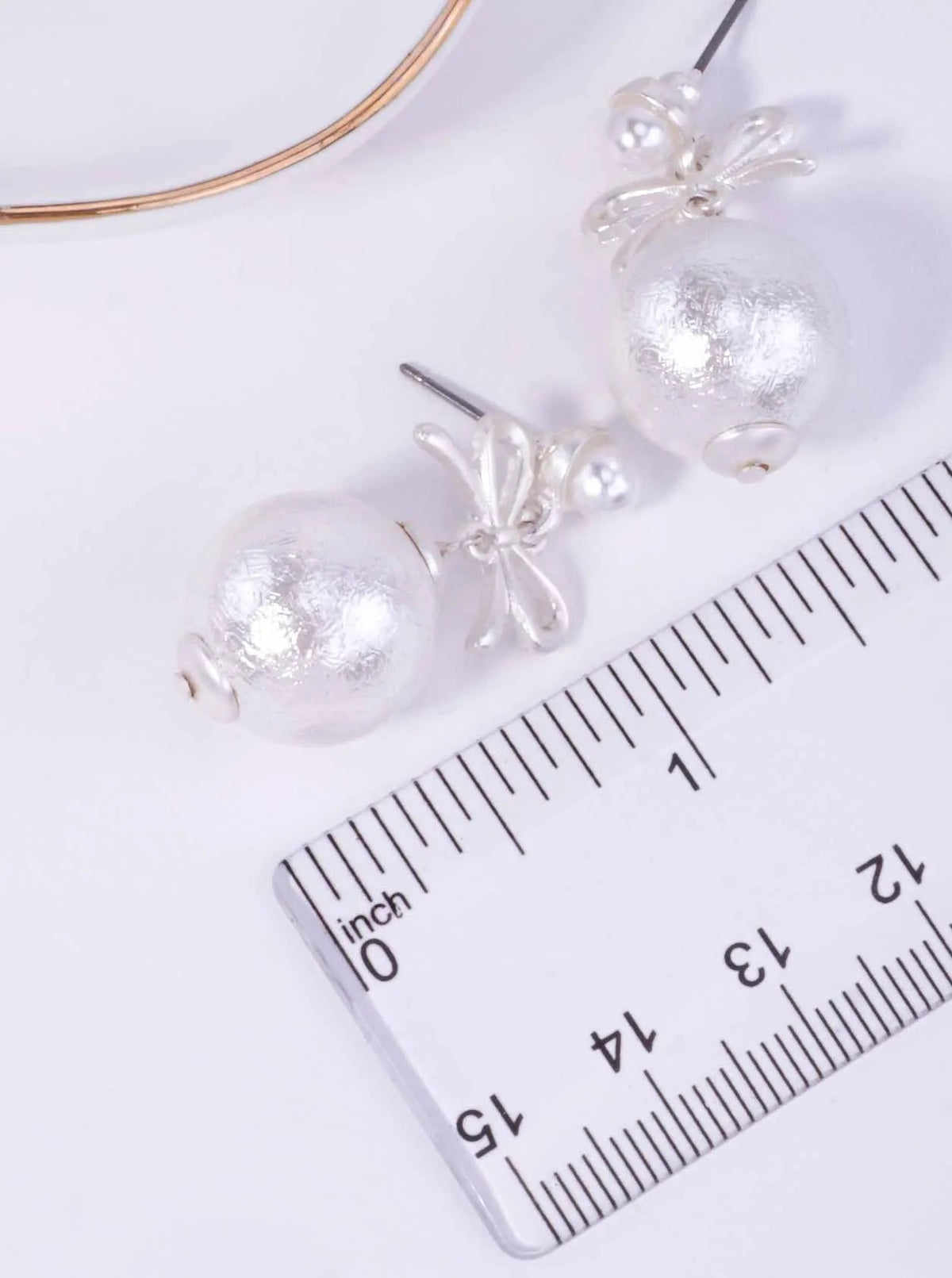 Charming Bow Matte Pearl Drop Dangle Earrings - Matte Silver
