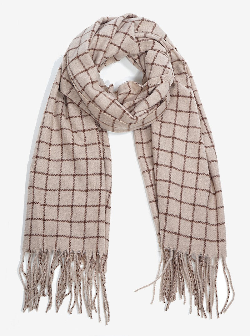 Check Plaid Tartan Fringe Oblong Scarf