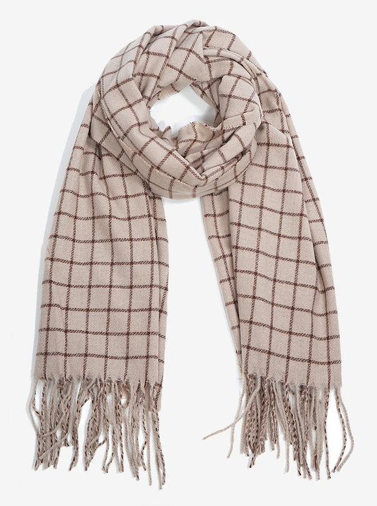 Check Plaid Tartan Fringe Oblong Scarf